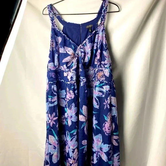 JESSICA SIMPSON WO SIZE 3X MAXIE DRESS NAVY PASTEL FLORAL DESIGN BRAID TRIM - Picture 1 of 16